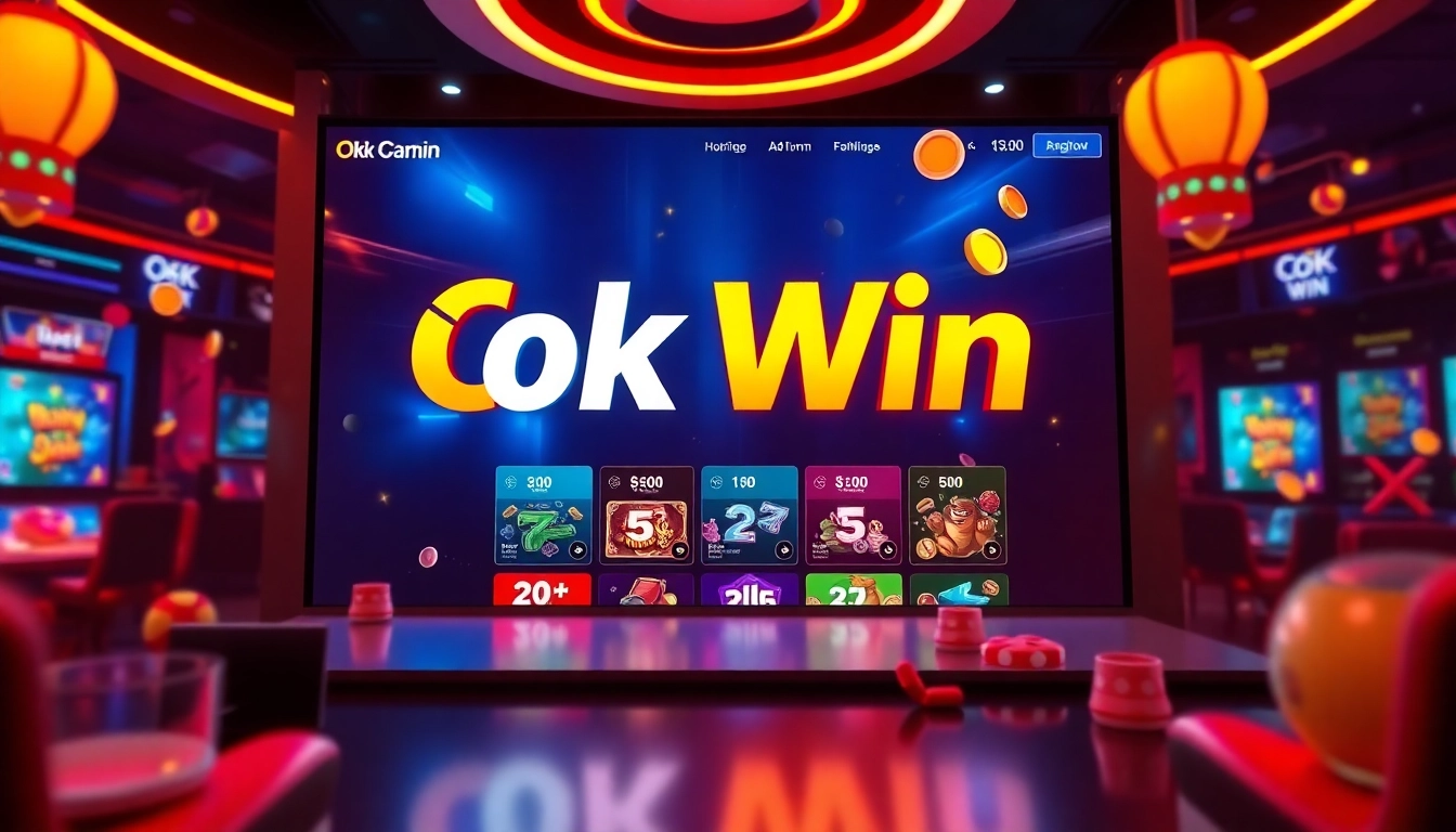 Experience thrilling gameplay and excitement with the Ok Win gaming platform interface featuring vibrant colors.