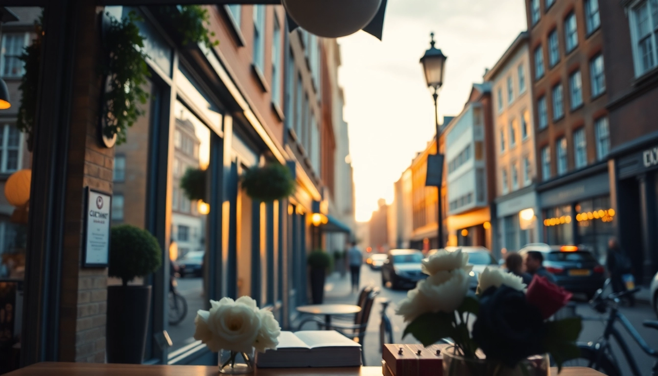 Experience the charm of Bloomsbury with vibrant flowers at a cozy café in London.