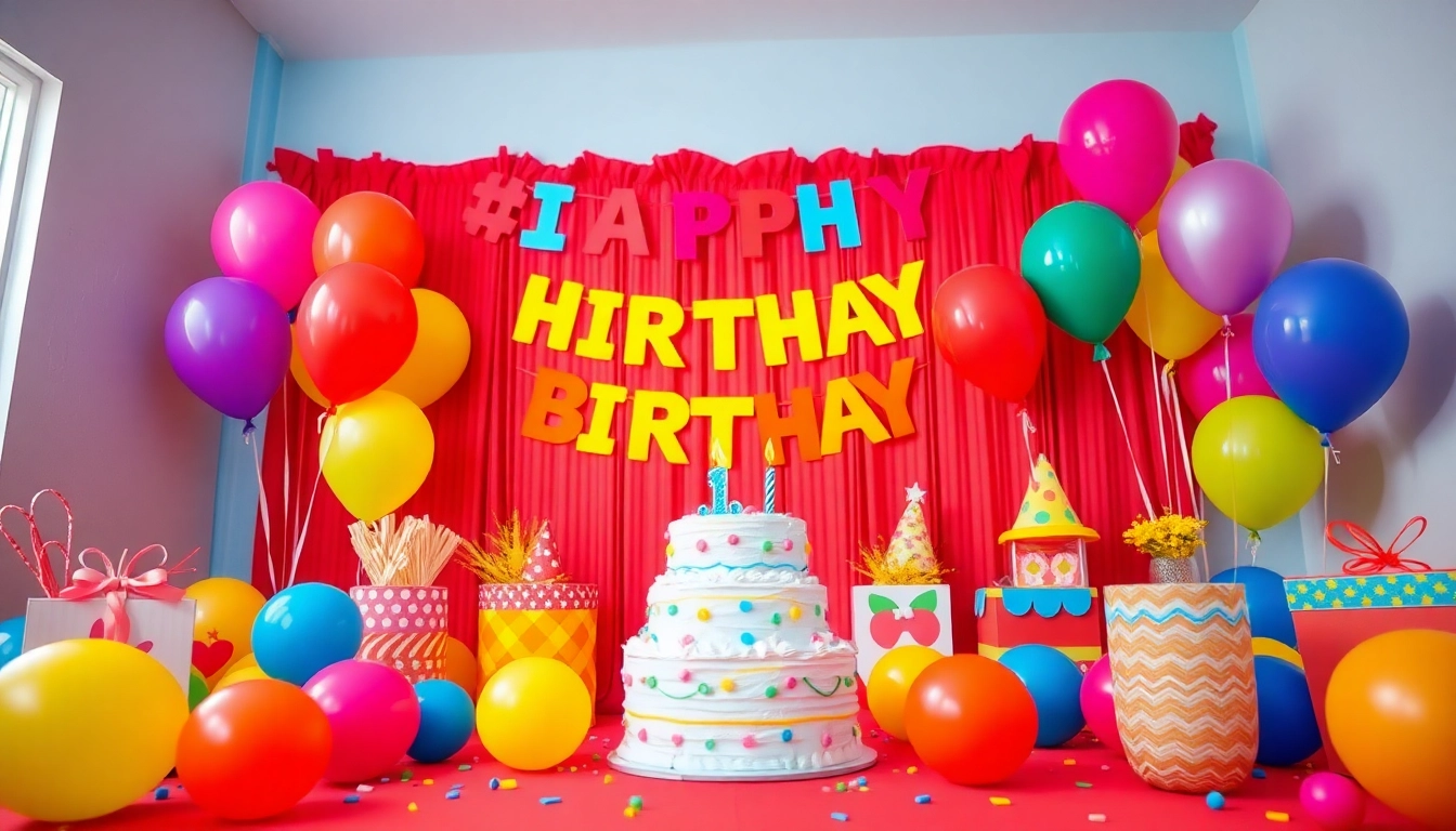 Organize memorable Birthday Party Rentals featuring vibrant decorations and a delightful cake setup.