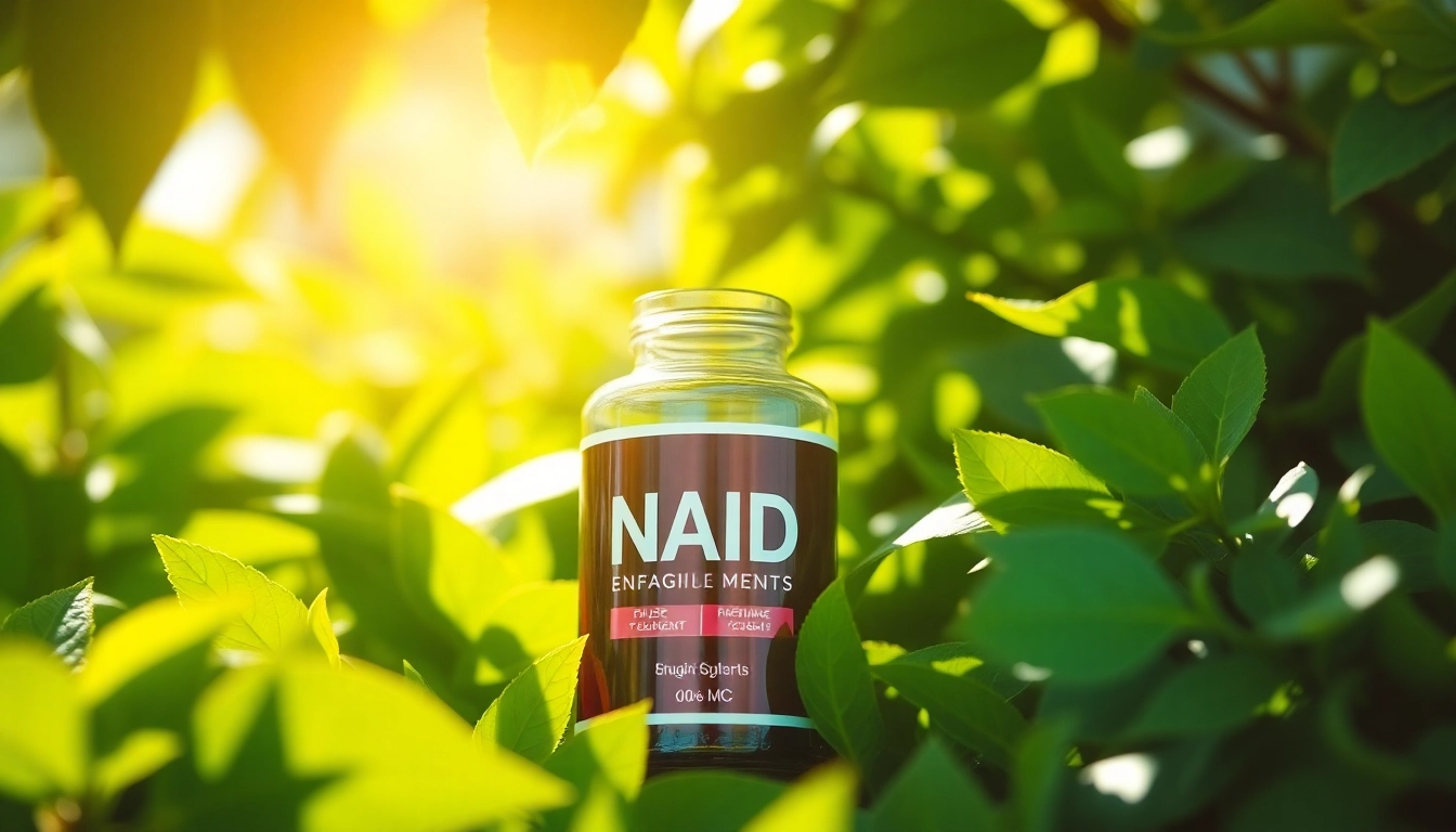 Enhance energy and well-being with our NAD Supplement in a stylish glass bottle surrounded by nature.