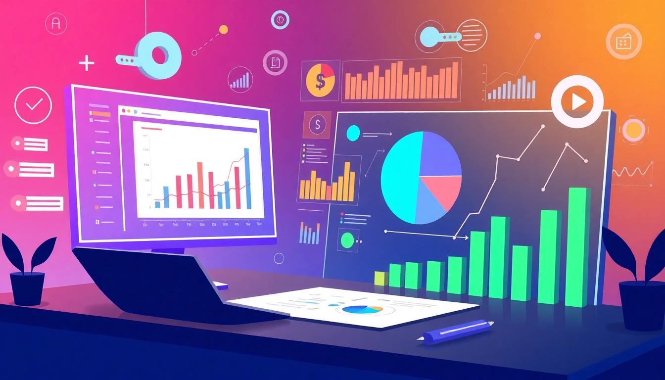 Competitive intelligence services visualizing market analysis with dynamic graphs and charts.