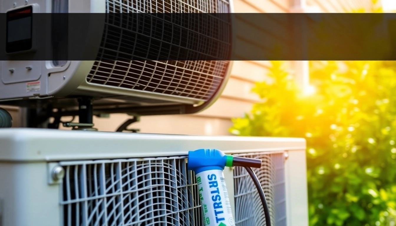 Cleaning air conditioner condenser coils with care, showing the technician's focus and a clean unit in a bright outdoor setting.