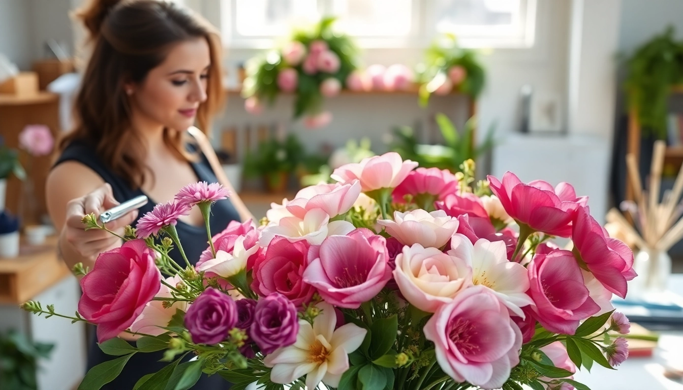 Engaging floral design scene by an Orange County event florist showcasing vibrant blooms and artistic arrangement.