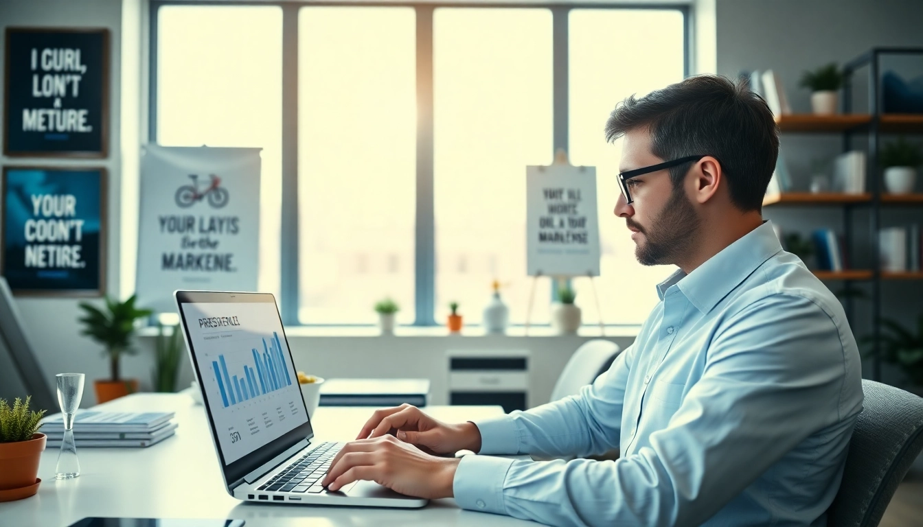 Enhancing online presence through digital marketing analysis in a bright office.