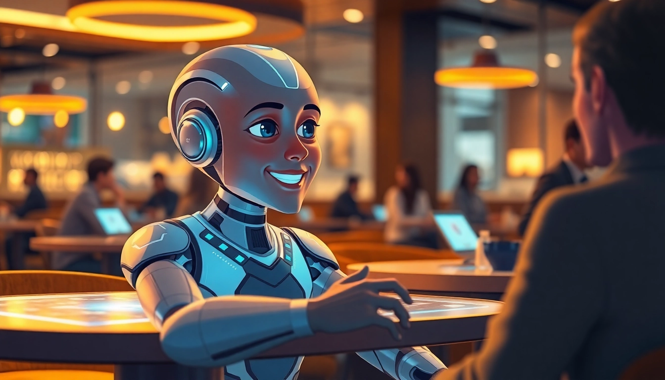 Engaging chat with a character ai 18 at a cozy digital café setting.