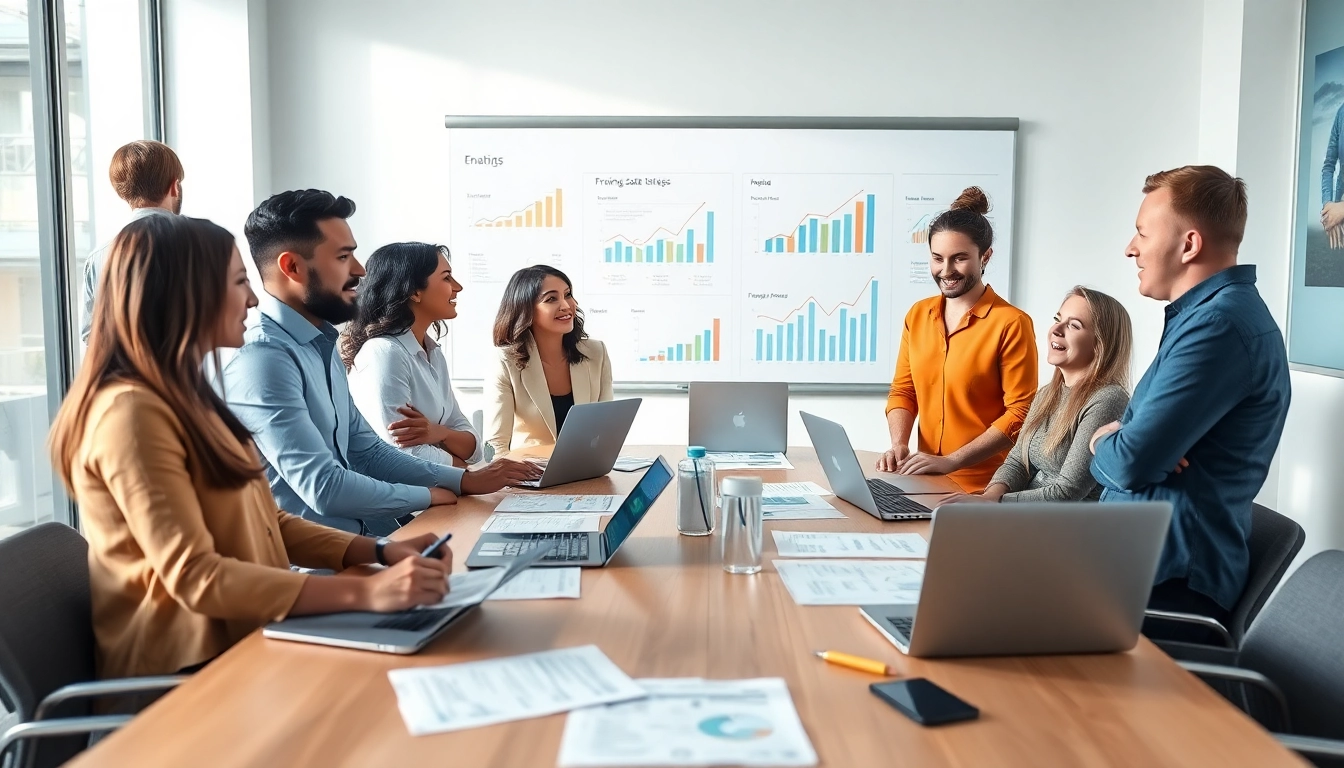 Analyze competitor pricing research strategies with a diverse team in a modern office.