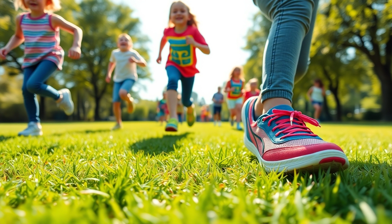 Laufschuhe für Kinder in action, as children run joyfully in a park.