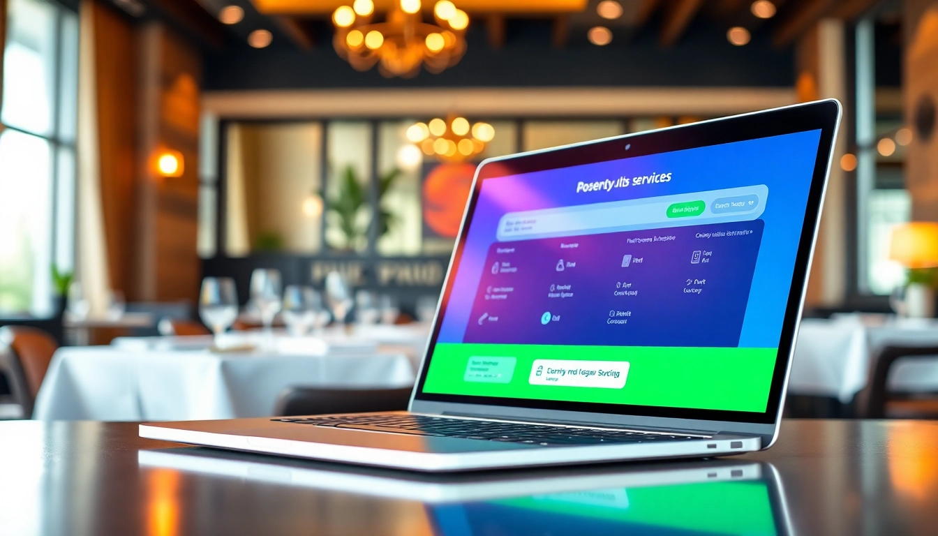 Streamlined Reservation Services interface on a laptop in an upscale restaurant, optimizing user experience.