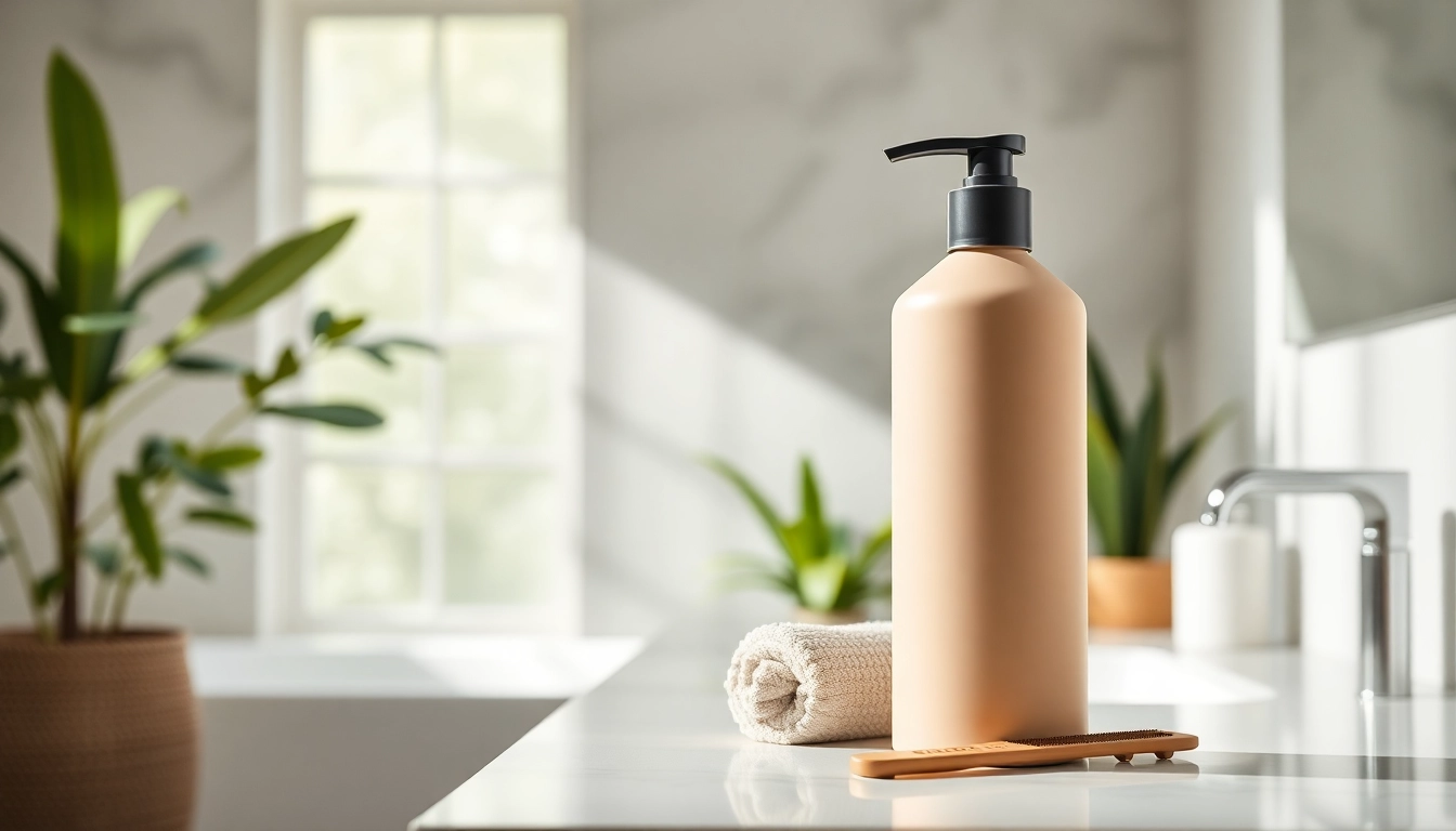 Enhance your hair care routine with this shampoo for alopecia in a sleek bathroom setting.