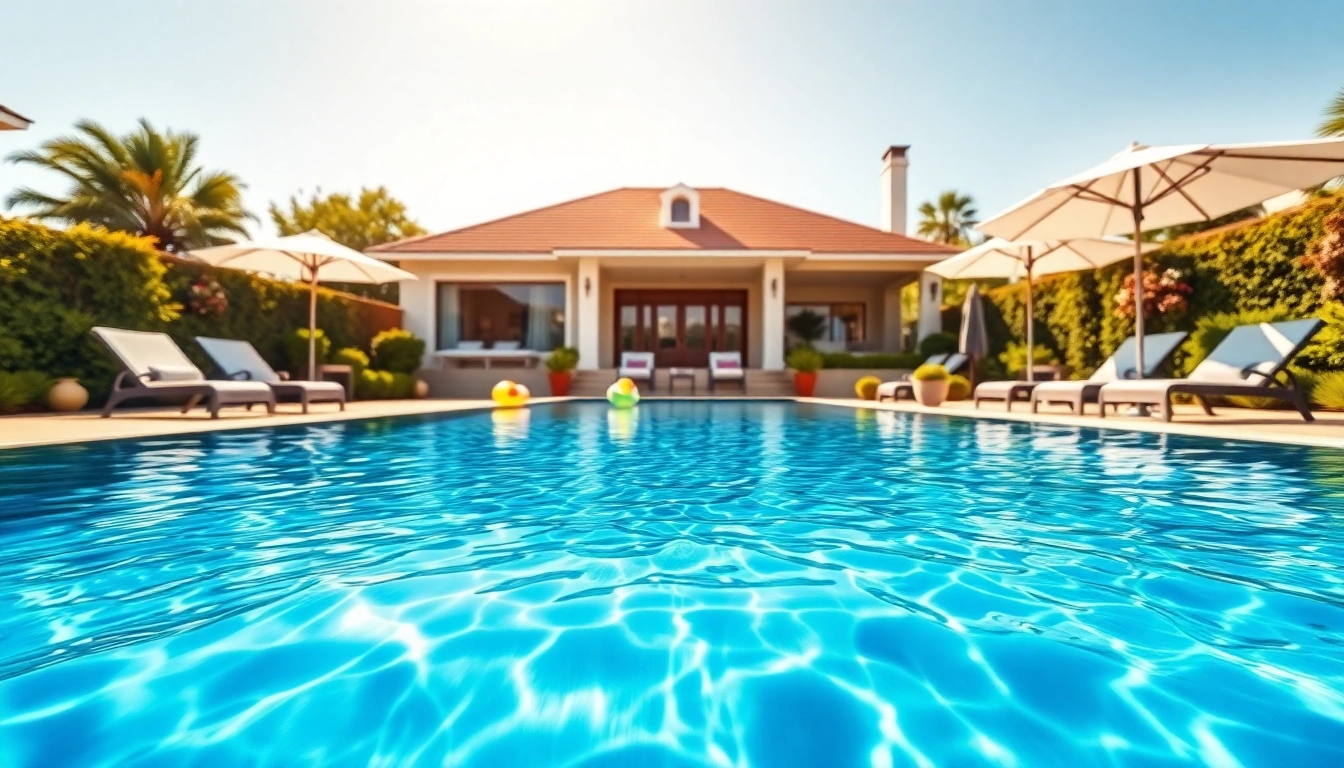 Explore swimming pool financing options visually highlighted around a luxurious backyard pool setting.