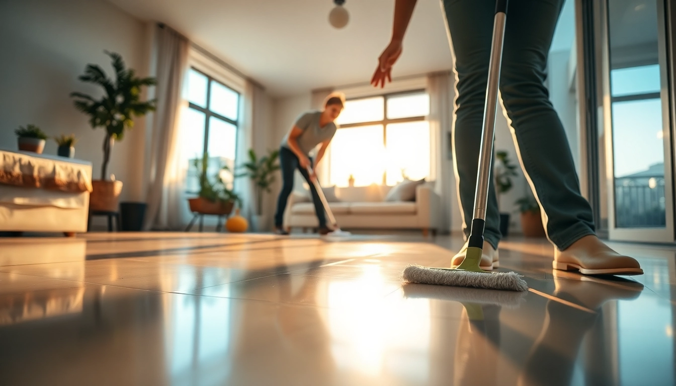 Efficient bond cleaning Brisbane service showcasing a professional cleaner at work in a bright apartment.