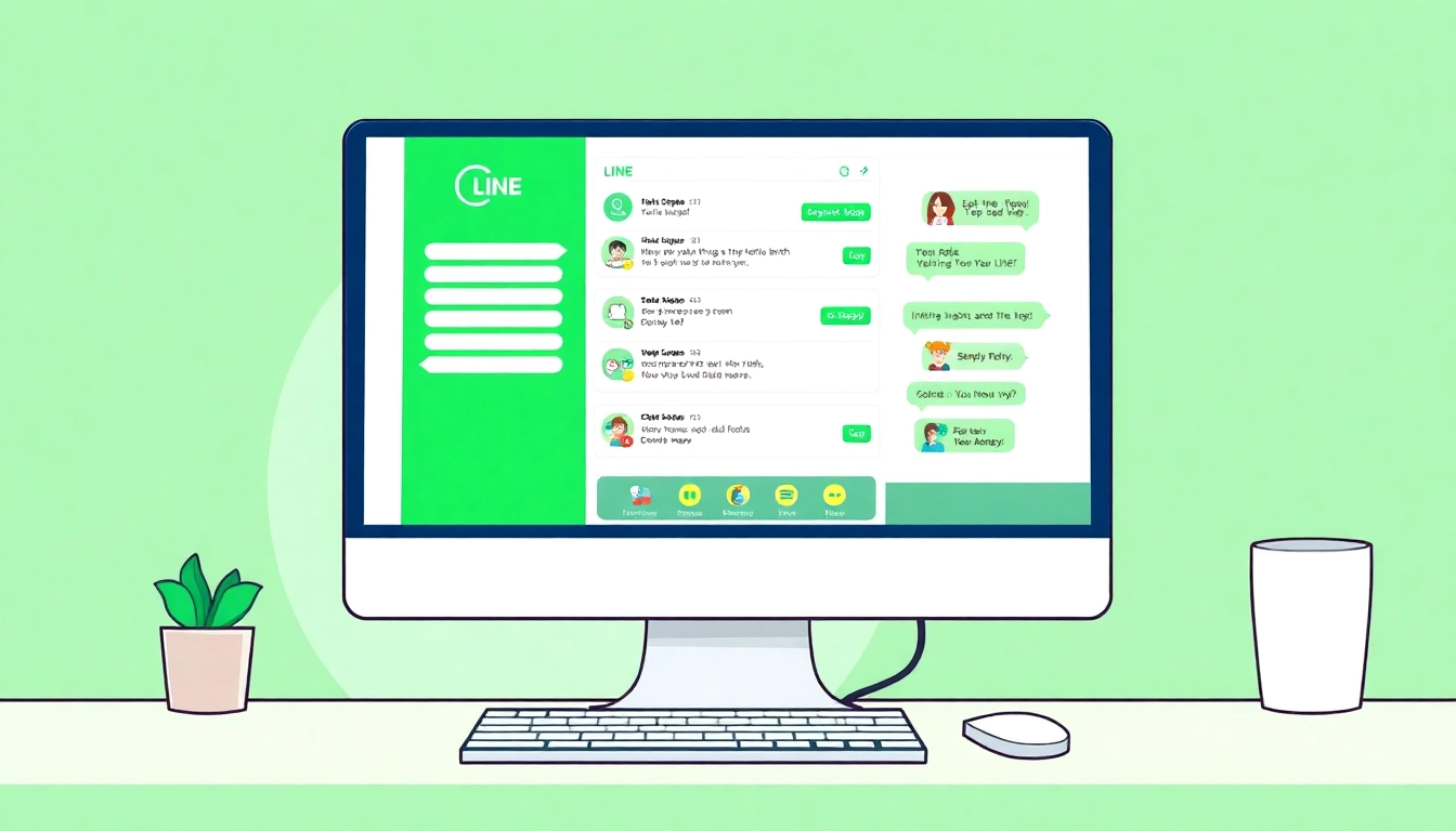 Download line电脑版下载 showcasing user-friendly features on a computer interface with chat bubbles.