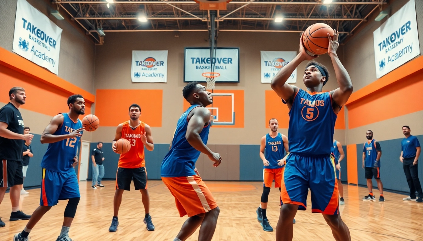 Train at Takeover Basketball Academy with dedicated athletes showcasing their skills and teamwork.