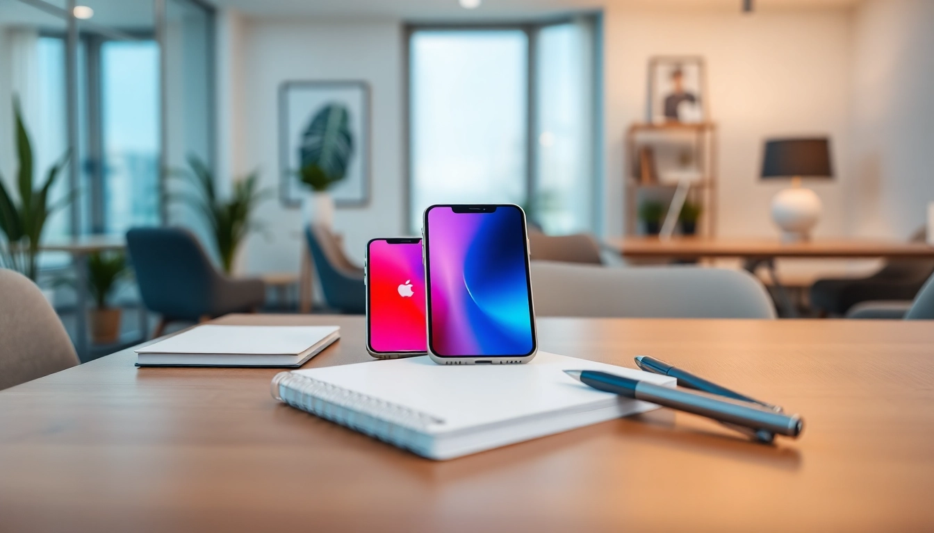 Buy iPhone Pro Max showcased elegantly on a modern desk with reflecting colors.