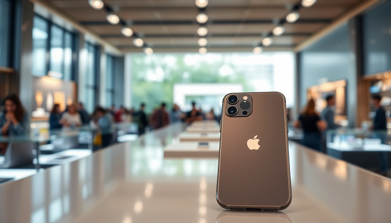 Buy iPhone Pro Max showcased in a sleek retail display, highlighting its luxury design.