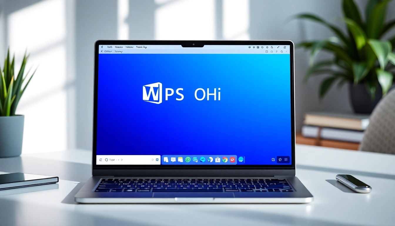 Download WPS Office: A vibrant laptop showcasing the WPS Office软件 for efficient document creation.