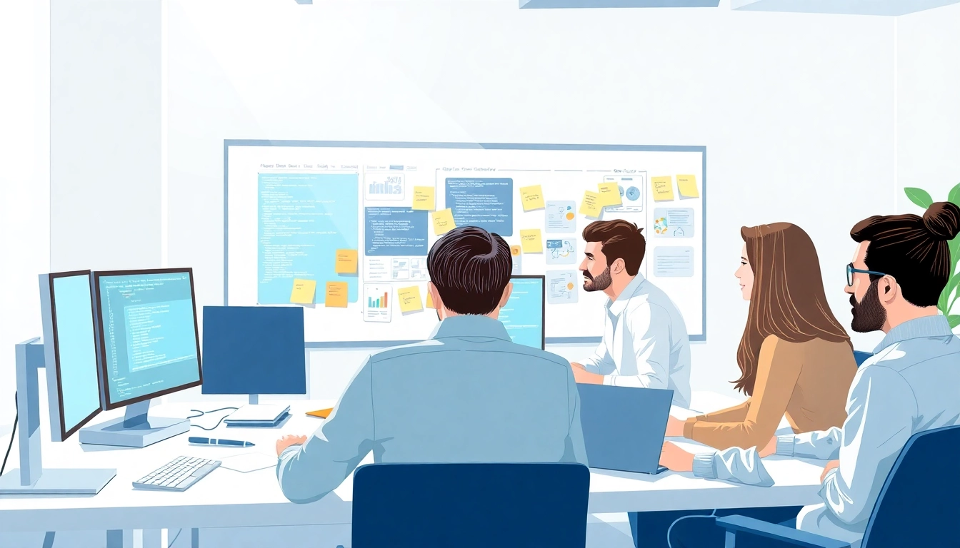 Build web development projects with a dynamic team collaborating in a bright office.