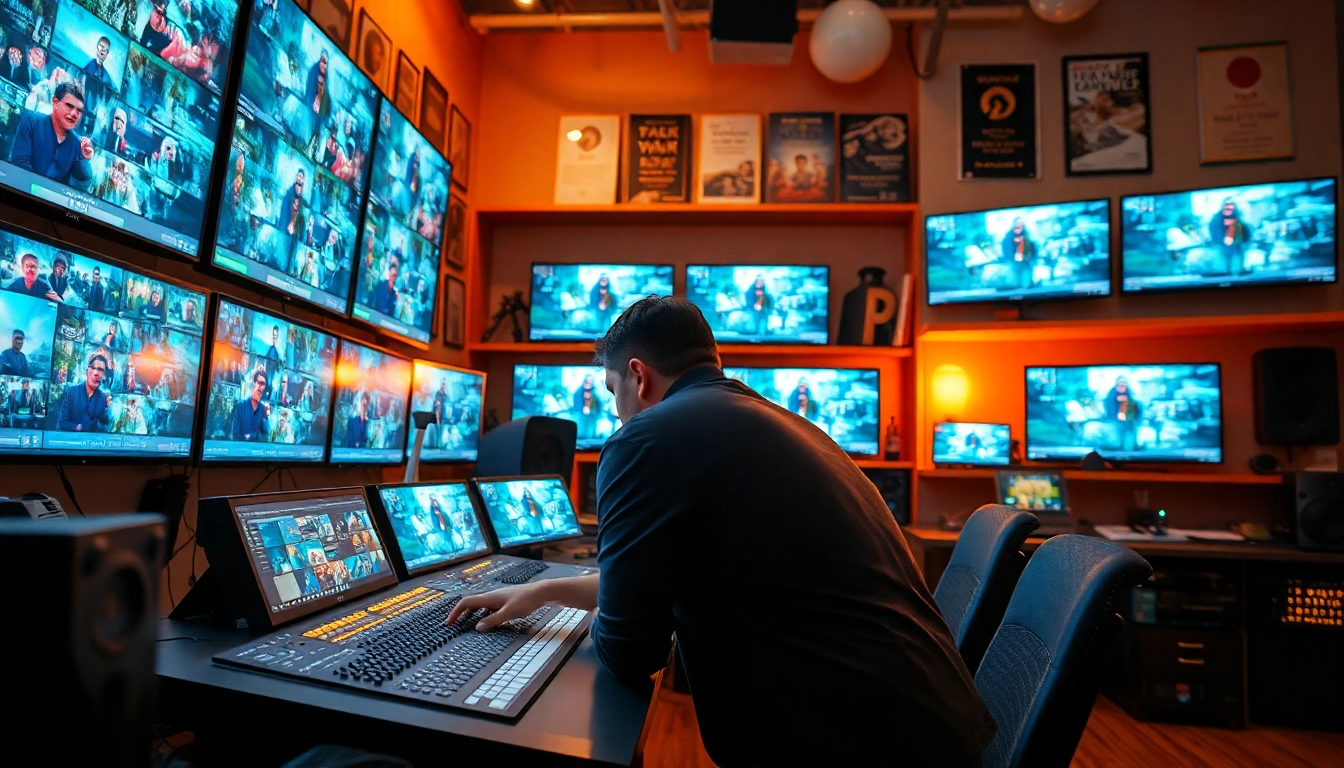 Engaging scene of Editing Post Production Toronto, featuring a professional editor at work in a vibrant studio.