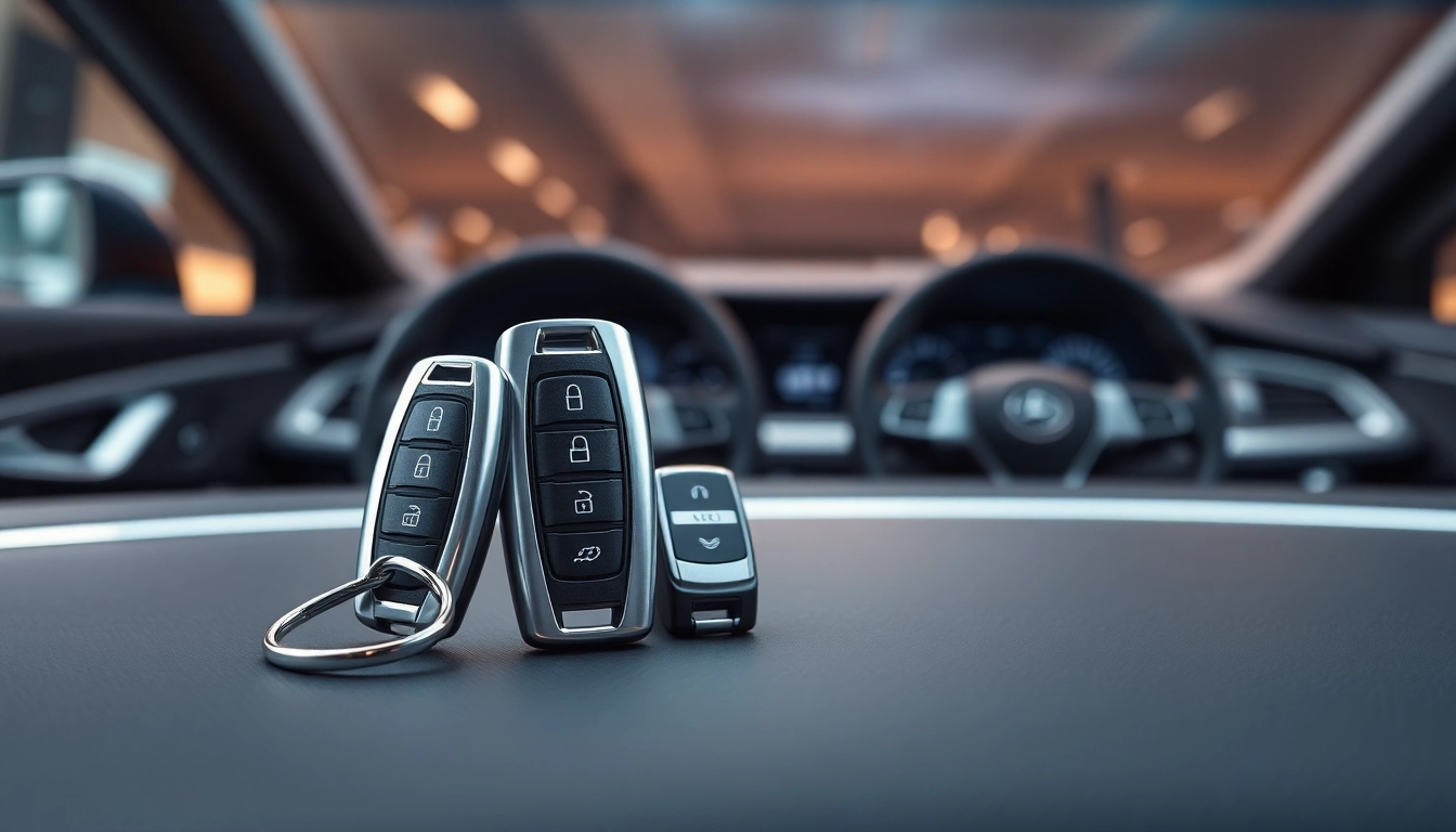 Explore Keyless Carkeys with sleek designs showcased on a luxury car dashboard.