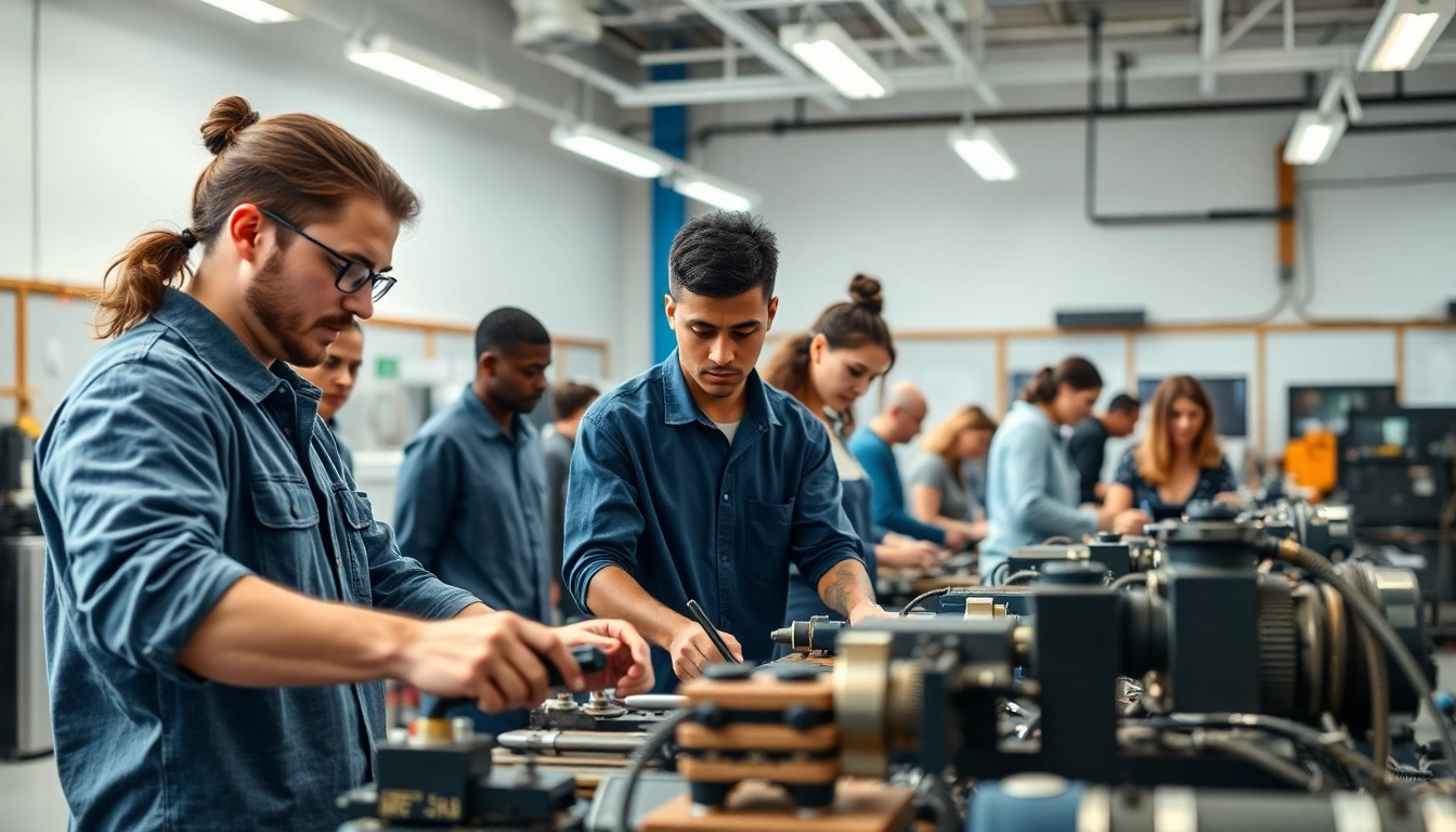 Students learning in a trade school in Tennessee, focused on hands-on training and collaboration.