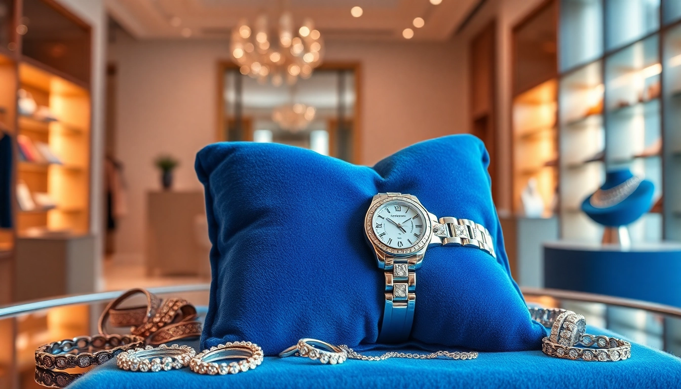Damen Armbanduhr classically displayed on a velvet cushion with elegant jewelry.