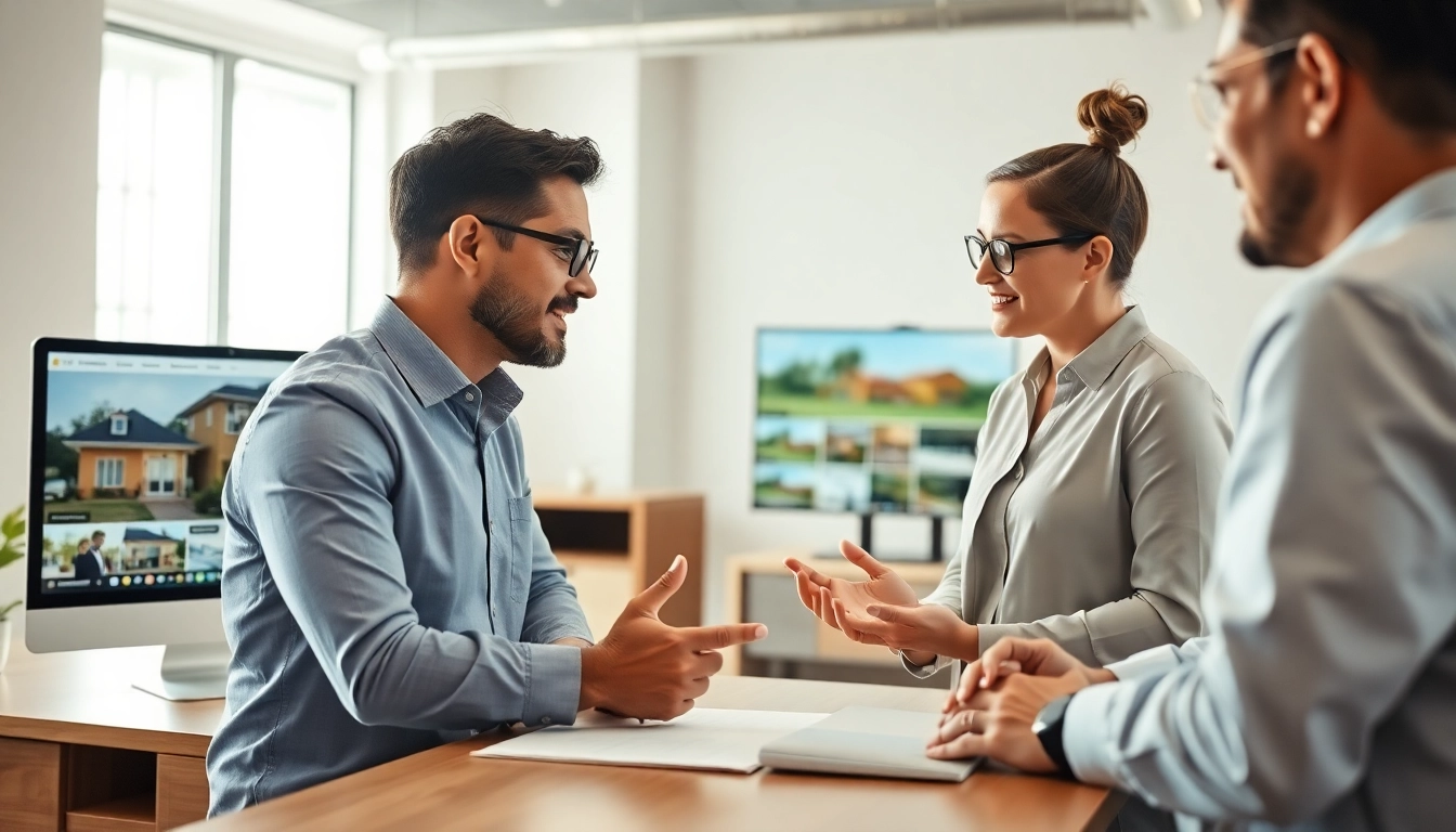 Engaging discussion on rental property management strategies in a modern office setting.