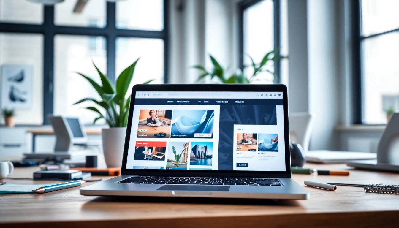 Enhance your website design with a sleek laptop showcasing vibrant layouts in a modern office setting.