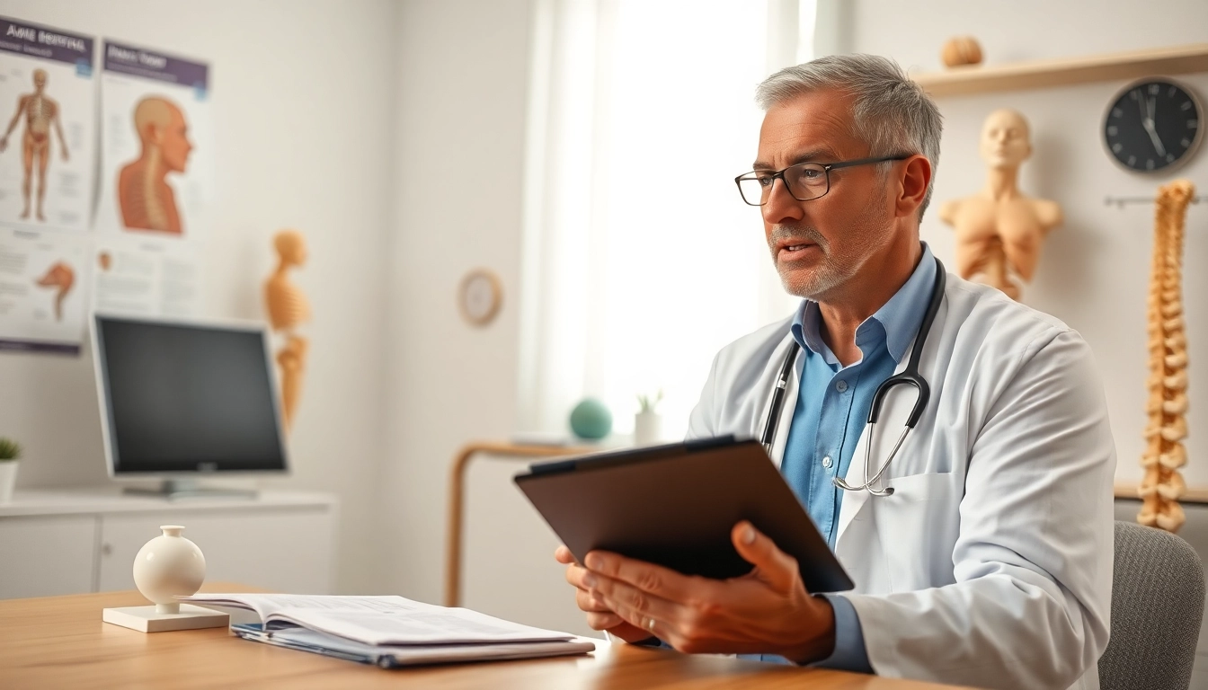 Die Symptome von Bandscheibenvorfall erörtern Ärzte mit einem besorgten Patienten.