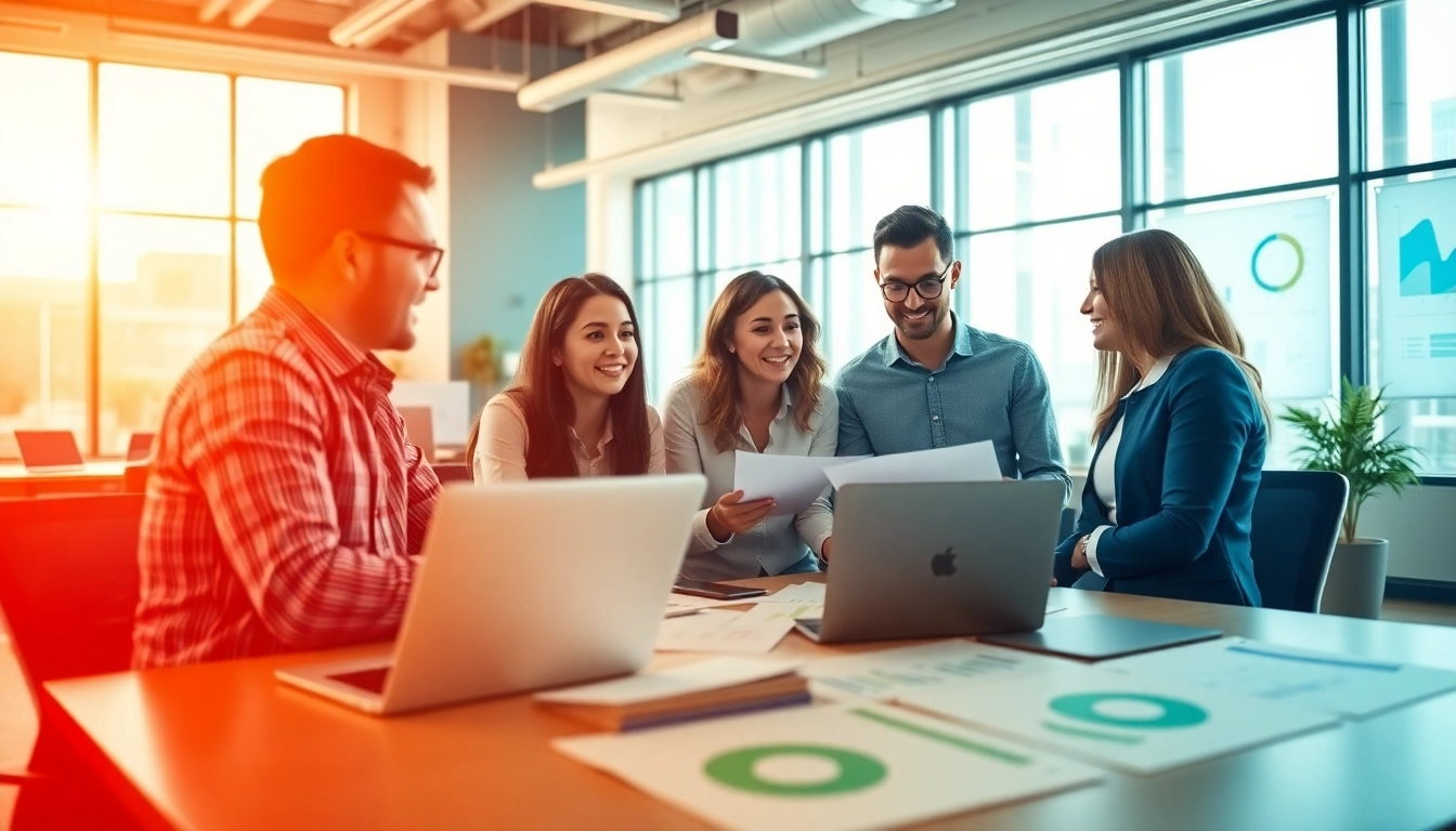 Professionals analyzing competitive intelligence data in a collaborative office setting.