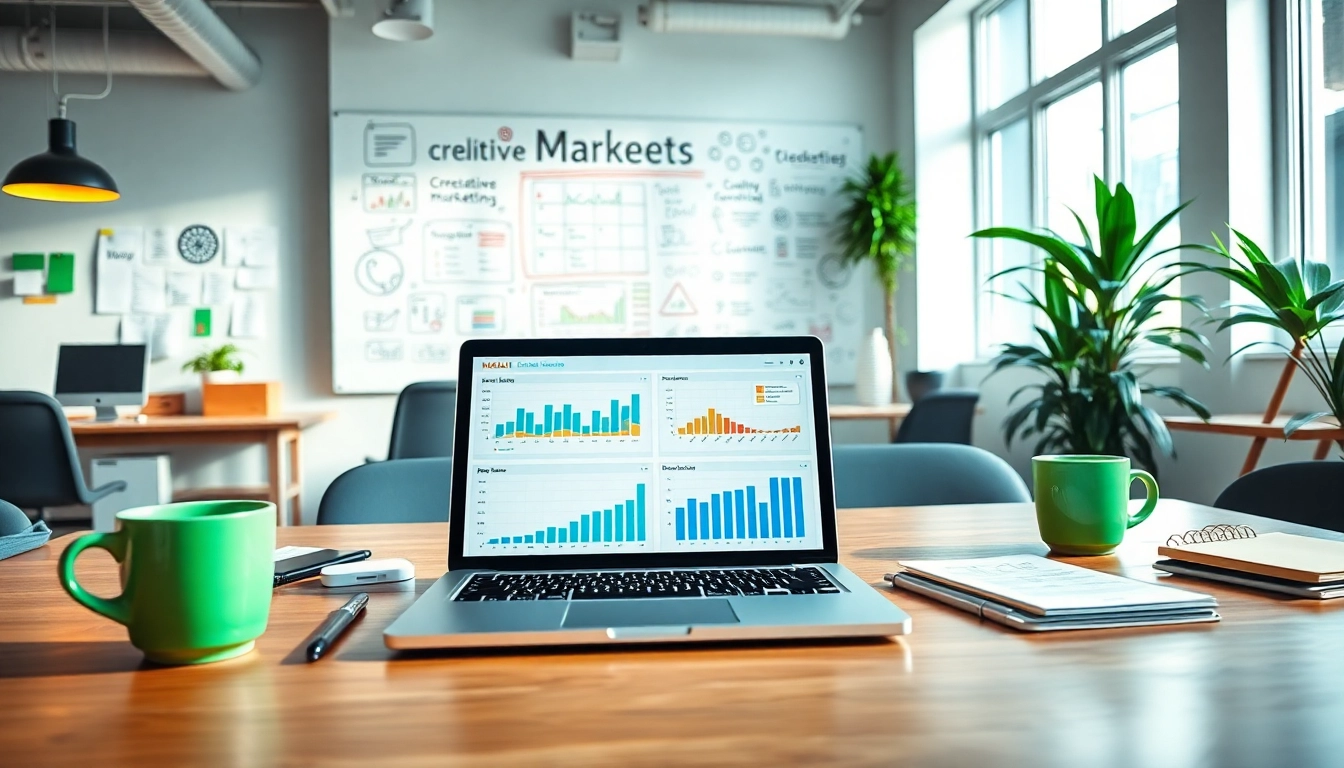 Showcase of social media and blog automation tools in a dynamic marketing workspace.