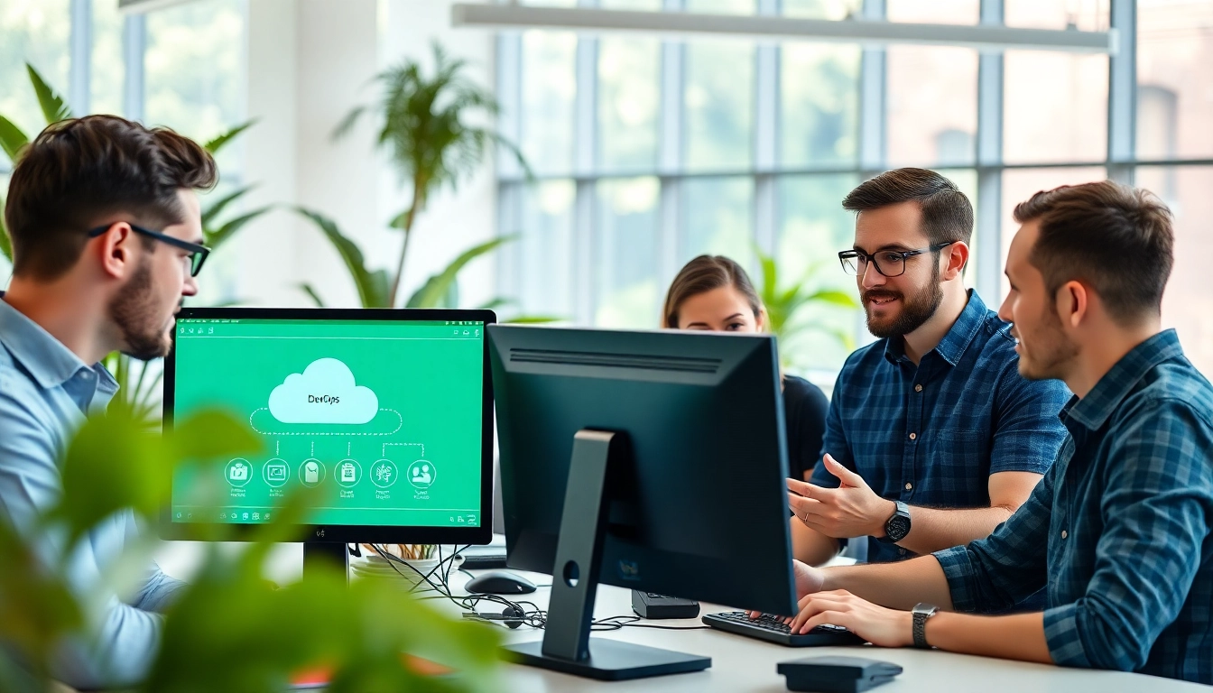Developers optimizing Cloud infrastructure and DevOps services in a collaborative workspace.