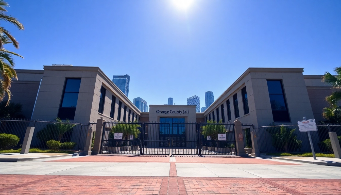 View of orange county jail showcasing its strong architecture and surroundings in a secure urban setting.