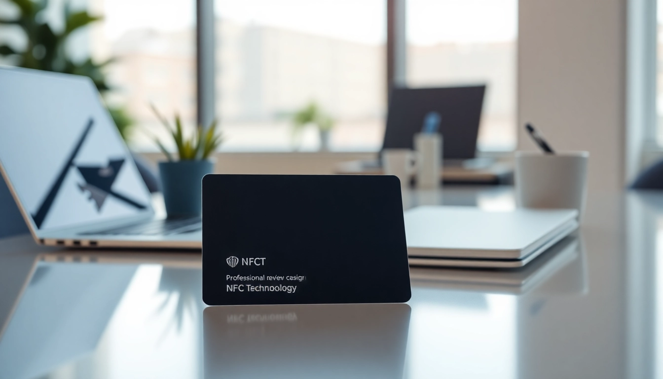 Engaging reviewcardsgoogle showcasing a modern NFC-enabled design on a sleek desk.