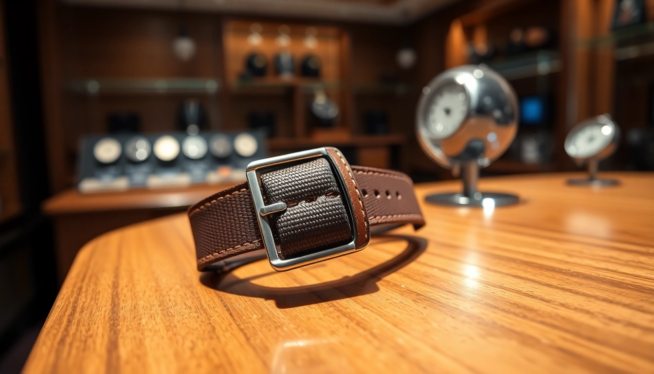Shop high-quality 18mm watch strap showcased elegantly in an upscale setting.