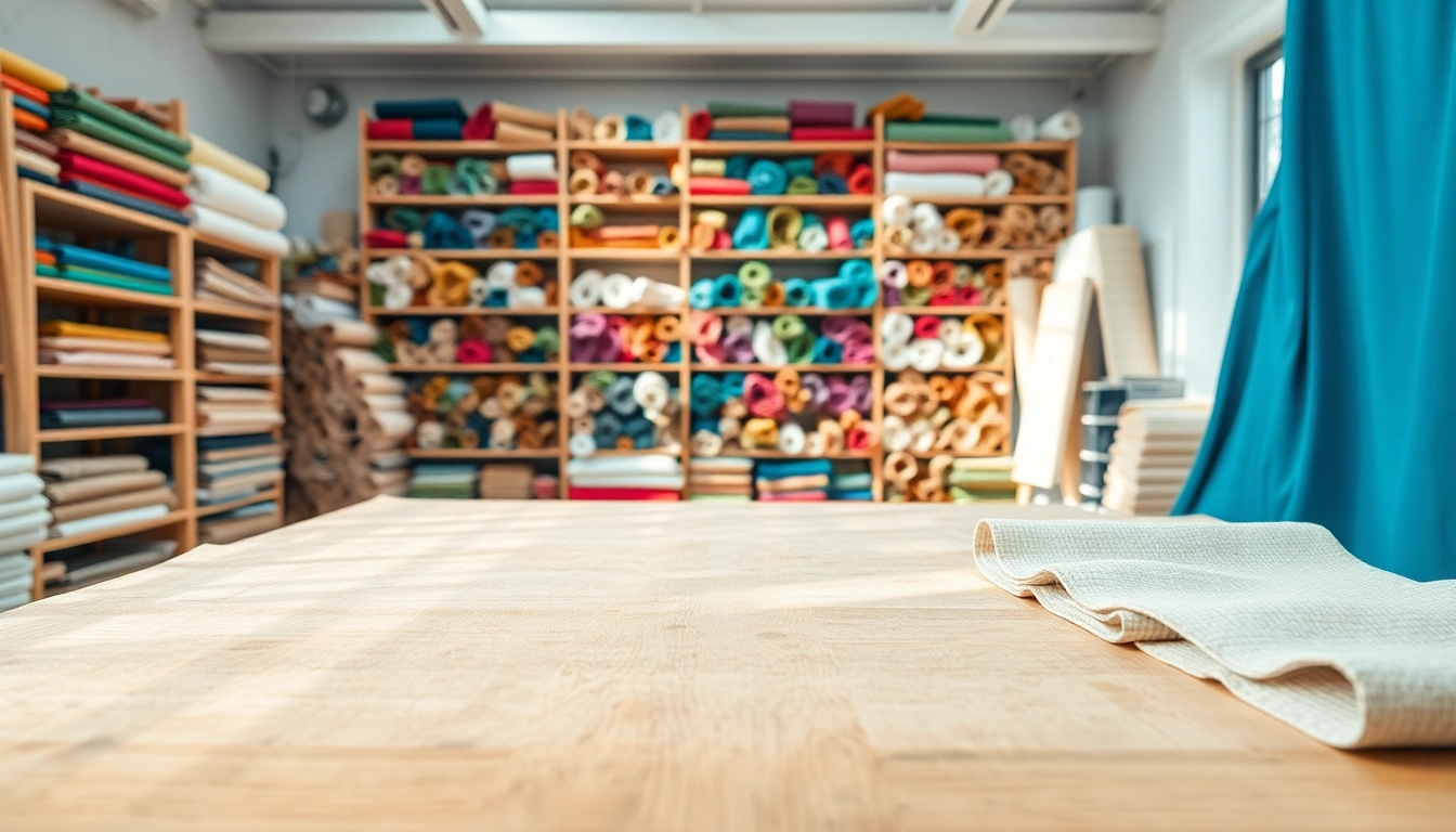 Canvas stoffen gepresenteerd in een creatieve studio met verschillende texturen en kleuren.