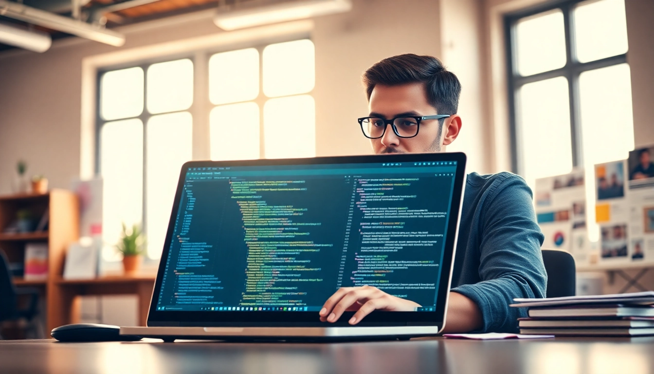 Find a qualified wordpress developer near me creating responsive designs in a modern workspace.