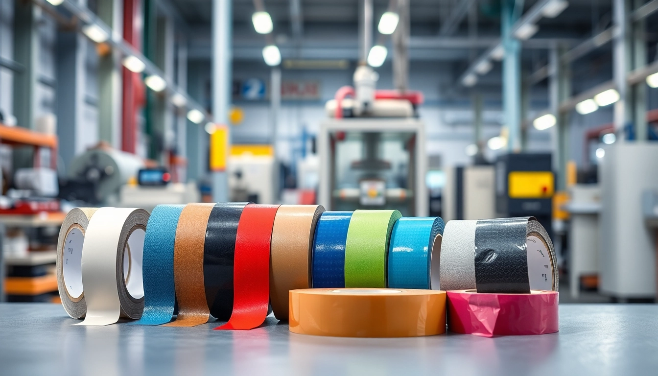 Showcasing various UK industrial tapes in an industrial setting highlighting quality and versatility.