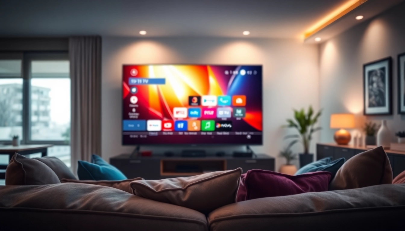 Découvrez un abonnement iptv 12 mois smart tv dans un salon moderne et accueillant.