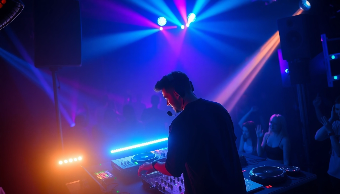 DJ music performance in a vibrant nightclub, highlighting crowd engagement and energy.