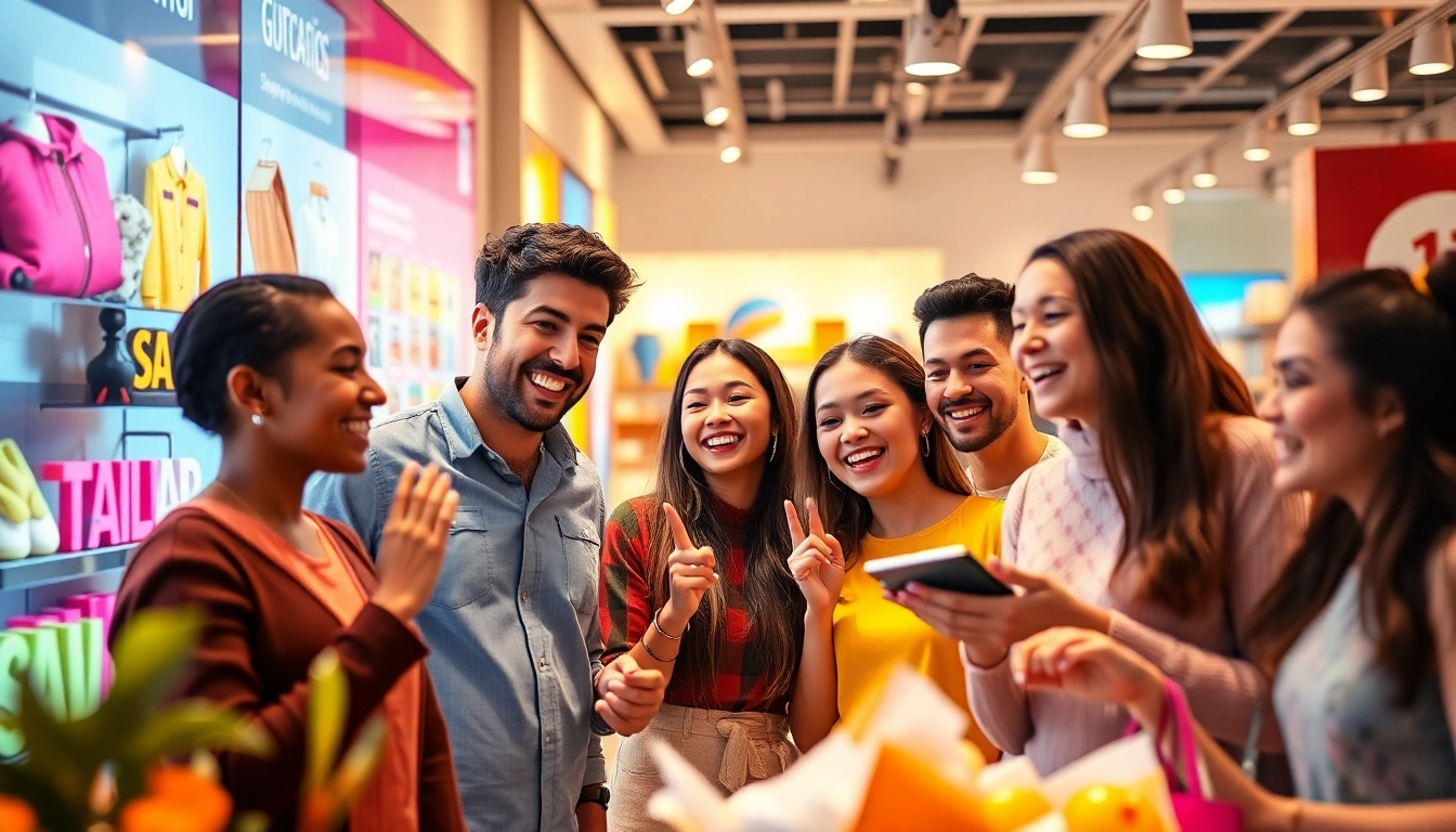 Explore Ultimateshop cc's vibrant online shopping experience with diverse shoppers engaging joyfully.