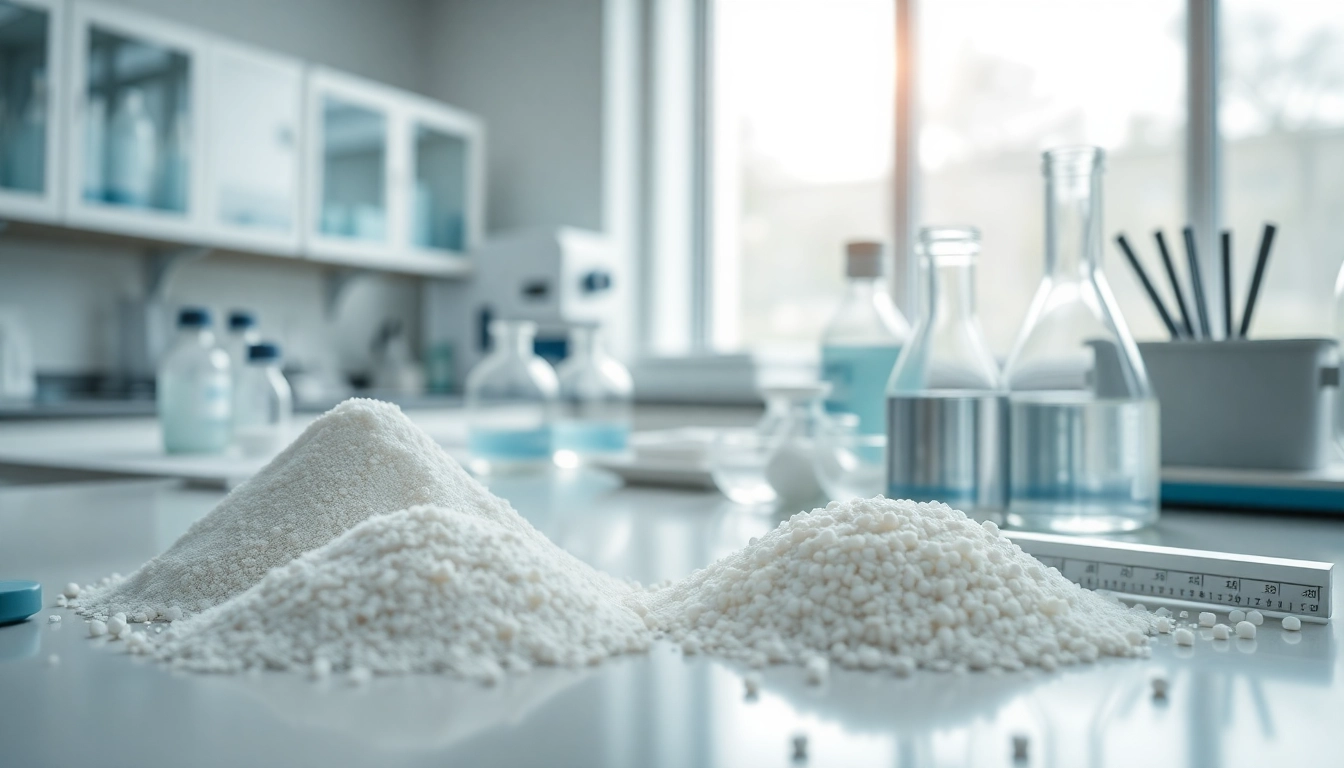 Showcasing cellulose ether in laboratory setting with powdered and solution forms for scientific exploration.