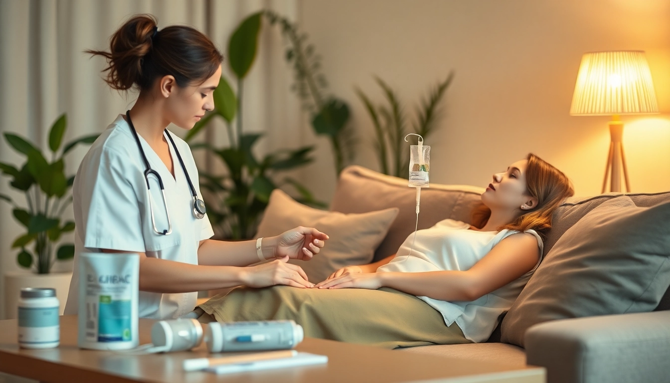 Experience professional iv infusion near me at home, with a nurse administering a vitamin drip.