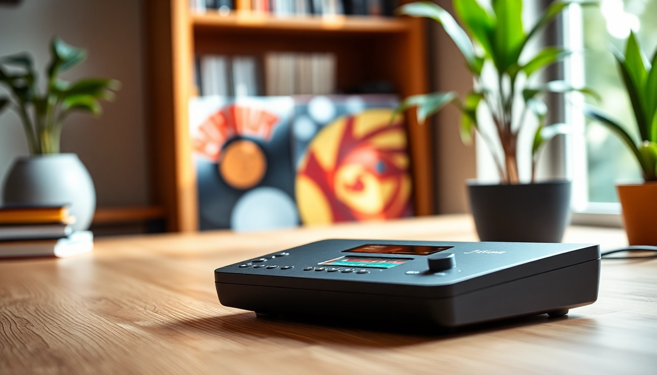 Showcasing a modern digital music player setup at https://hardwareplayer.com with a minimalist design under natural light.