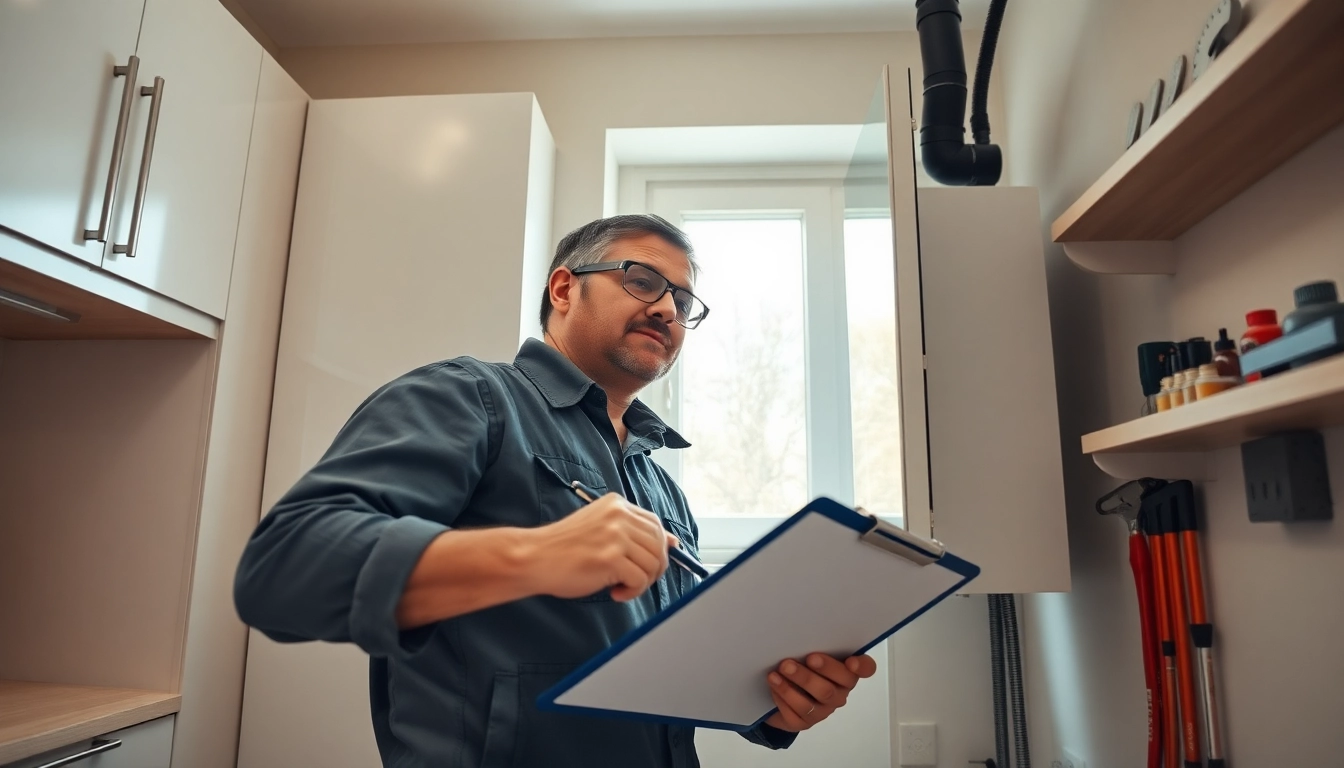Professional boiler installer bristol adjusting a modern boiler in a bright utility room