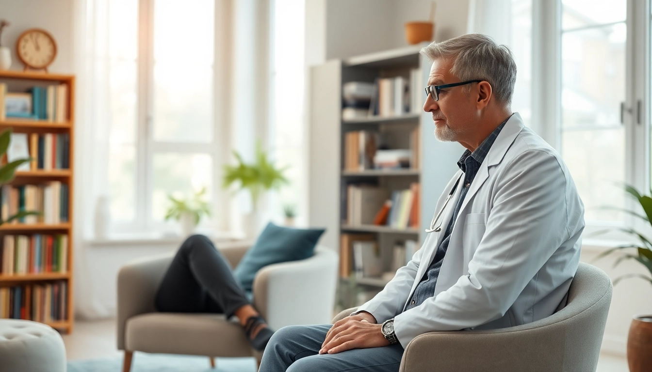 Engaging psychiatrist discussing mental health with a young patient in a serene office setting.