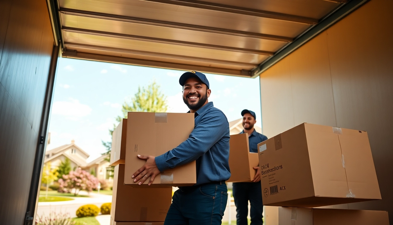 Movers calgary efficiently loading boxes into a truck, showcasing professionalism and teamwork.