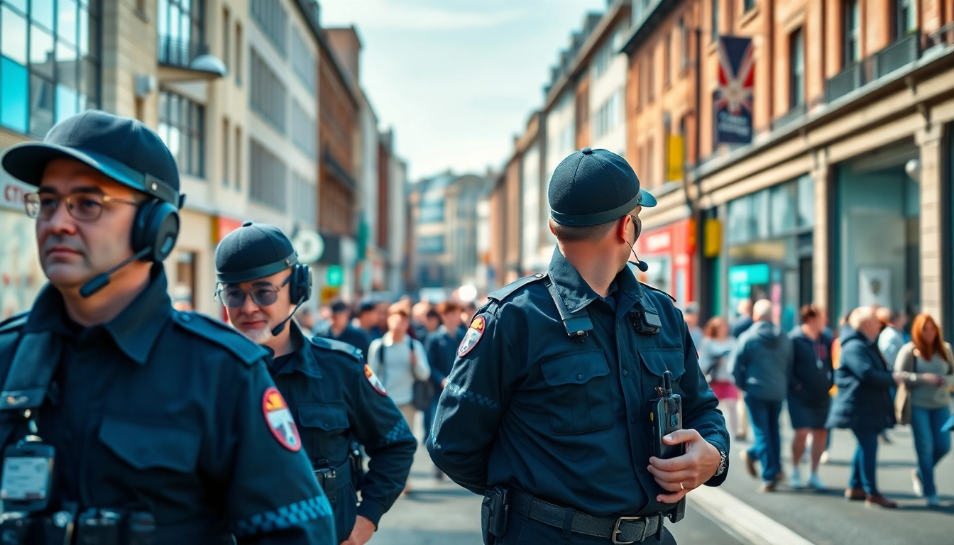 Enhanced security services Newcastle upon Tyne with professionals monitoring urban street activities.