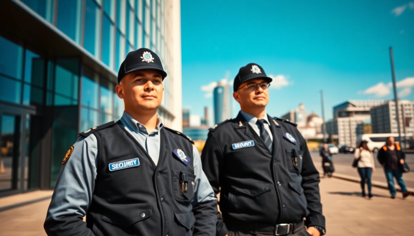Security services Newcastle upon Tyne with professional officers ensuring safety at a commercial building.