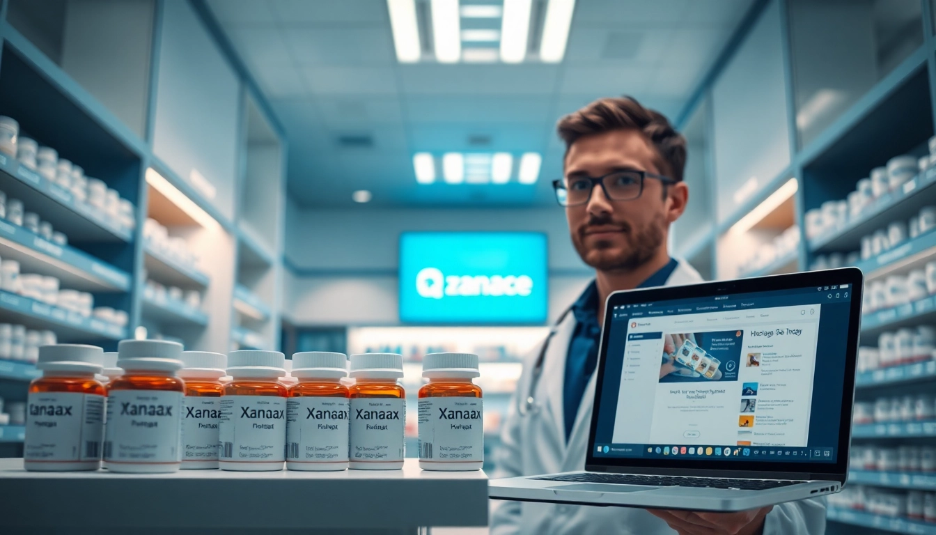 Xanax buy online displayed by a pharmacist in a modern pharmacy setting.