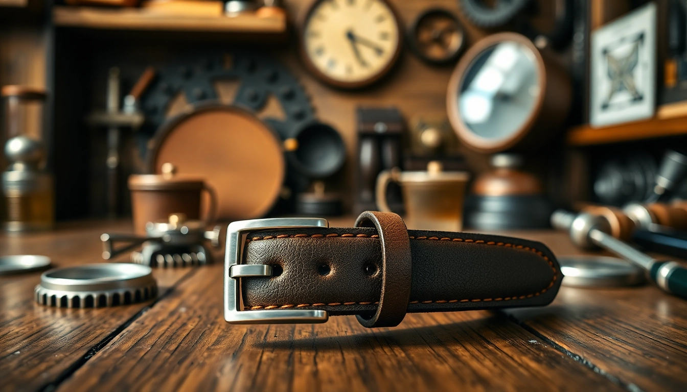 Showcase the intricacies of an 18mm leather watch strap on a rustic wooden background.